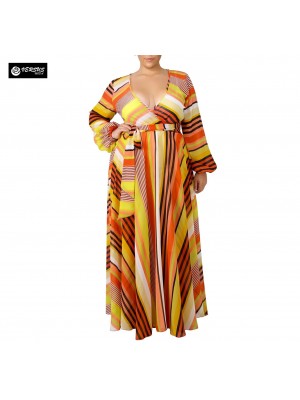 Vestito Donna Lungo a Righe Taglie Grandi Woman Oversize Maxi Dress OS120013B f2